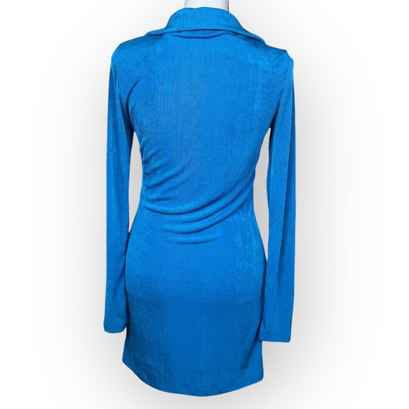 Princess Polly Blue Textured Long Sleeve Button Down Mini Dress‎ Bodycon Size 6 - Picture 3 of 10